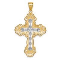 14K and White Rhodium Polished Textured Diamond-Pattern Cross Pendant view 4