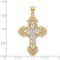 14K and White Rhodium Polished Textured Diamond-Pattern Cross Pendant view 3