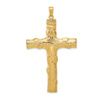 14K Yellow Gold Large Tree Textured Cross Pendant view 1