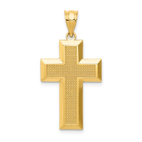 14K Yellow Gold Polished Textured Cross Pendant