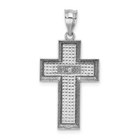14K White Gold Polished Textured Cross Pendant view 3