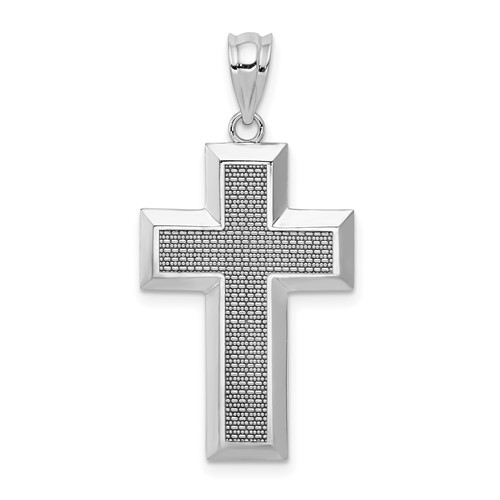 14K White Gold Polished Textured Cross Pendant