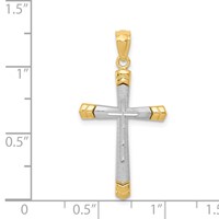 14K Two-tone Polished Diamond-cut Cross Pendant view 4