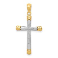 14K Two-tone Polished Diamond-cut Cross Pendant view 1