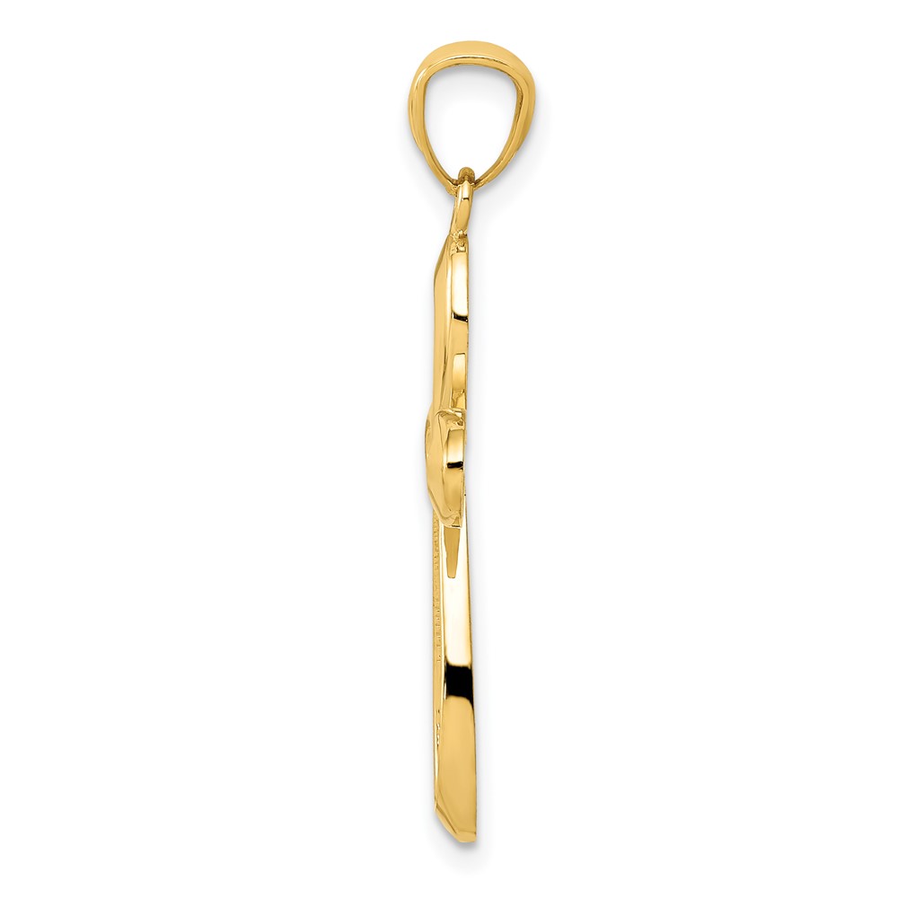14k Gold Polished Ribbon Cross Pendant (K5471)