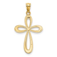 14K Gold Polished Ribbon Cross Pendant view 3
