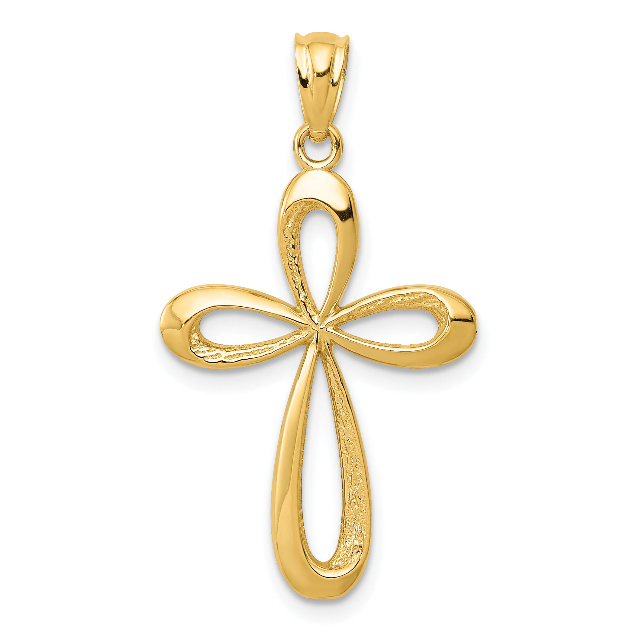 14k Gold Polished Ribbon Cross Pendant (K5471)