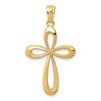 14K Gold Polished Ribbon Cross Pendant view 1