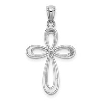 14K White Gold Polished Ribbon Cross Pendant view 3