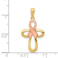 14K Two-tone Polished Pink Ribbon Cross Pendant view 4
