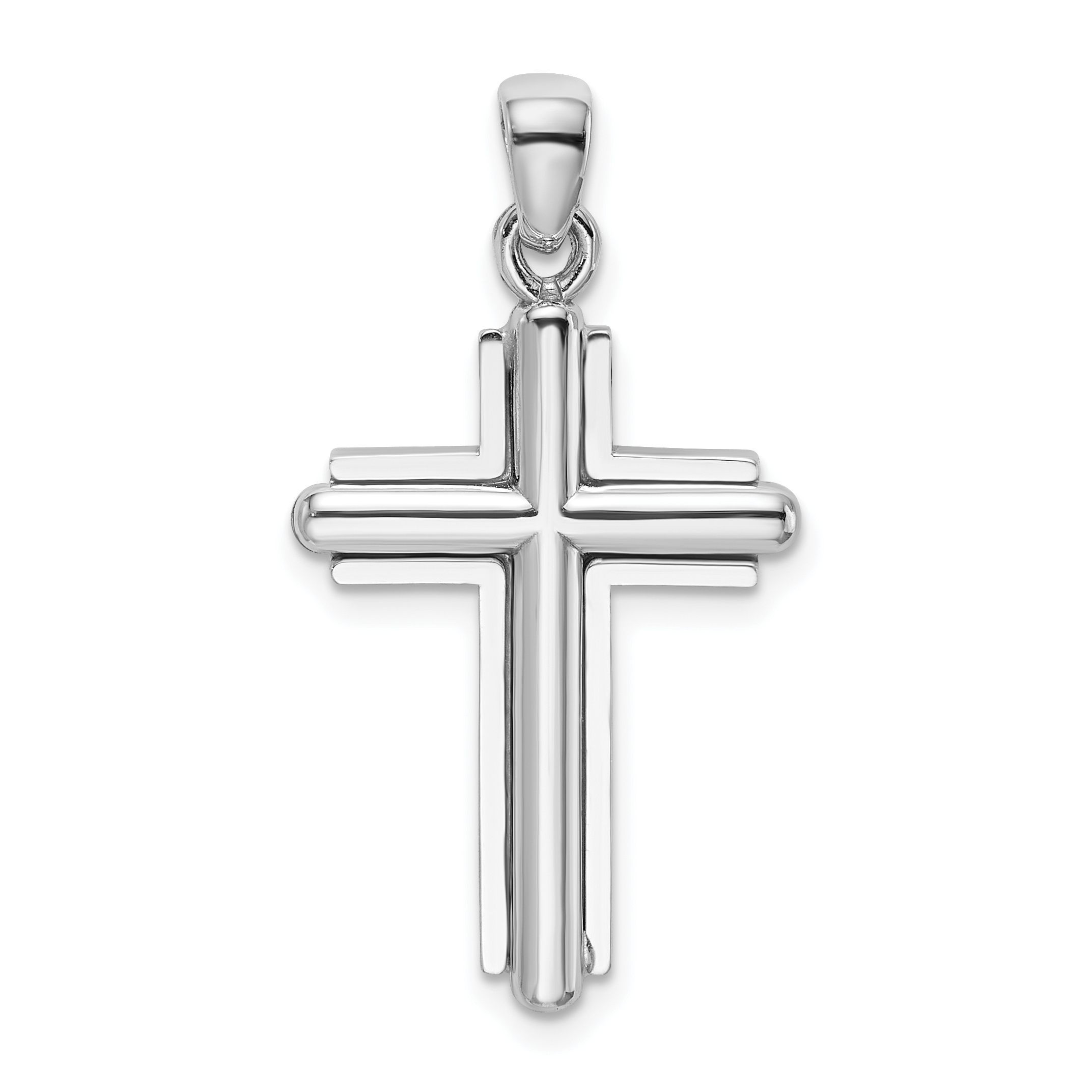  14K White Gold 2-D Beveled Stick Cross Charm (K5489W)