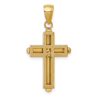 14K Yellow Gold Polished Beveled Stick Cross Pendant with Frame view 4