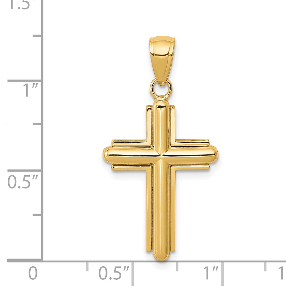 14K Gold Polished Beveled Stick Cross W/Frame Pendant (K5499)