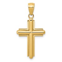 14K Yellow Gold Polished Beveled Stick Cross Pendant with Frame view 1