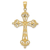 14K and White Rhodium Polished Diamond-Cut Cut-Out Cross Pendant view 4