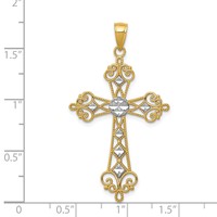 14K and White Rhodium Polished Diamond-Cut Cut-Out Cross Pendant view 3