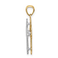 14K Two-tone Polished Filigree 2 Level Heart Cross Pendant view 2