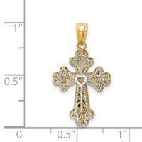 14K Two-tone Polished Filigree 2 Level Heart Cross Pendant view 4
