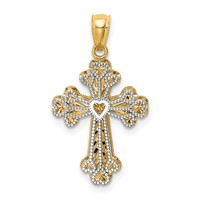 14K Two-tone Polished Filigree 2 Level Heart Cross Pendant view 1