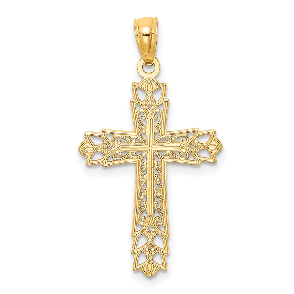 14k Gold Polished Filigree Cross Pendant (K5504)