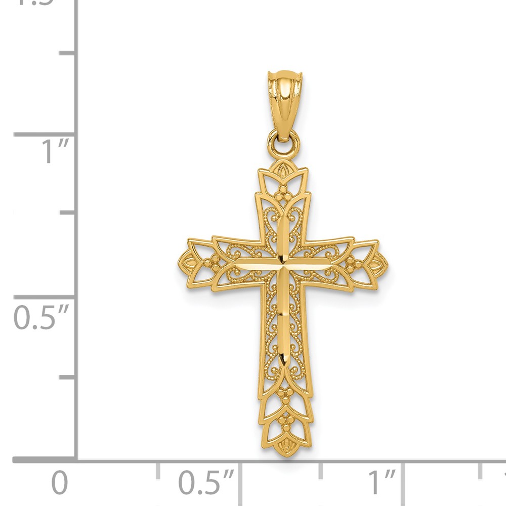 14k Gold Polished Filigree Cross Pendant (K5504)