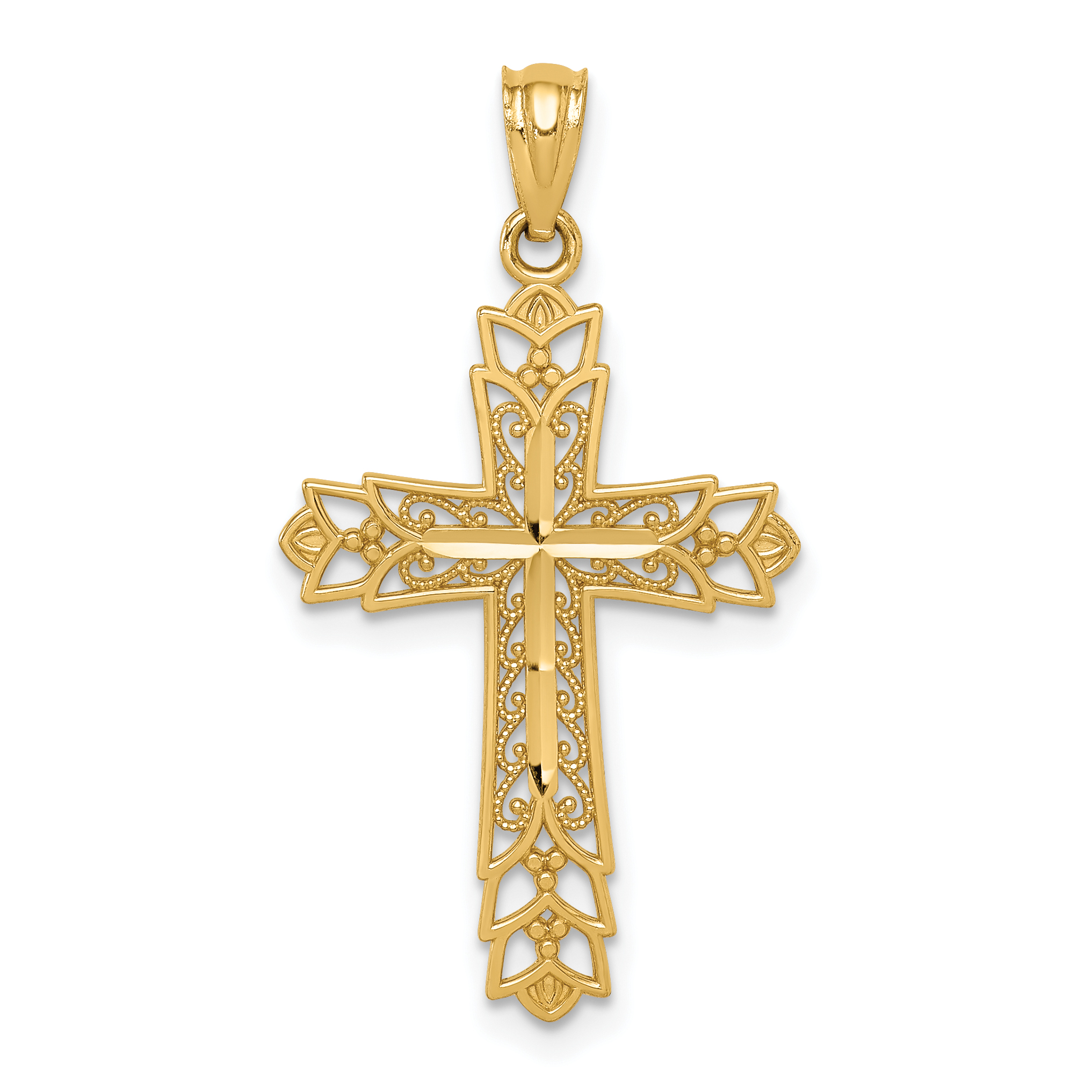 14k Gold Polished Filigree Cross Pendant (K5504)