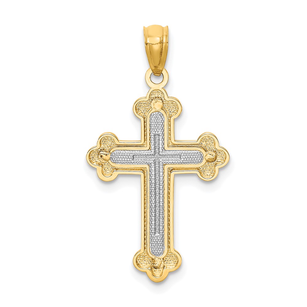 14k Two-tone Polished Budded Cross (K5505)