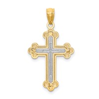 14K Two-tone Polished Budded Cross Pendant view 4