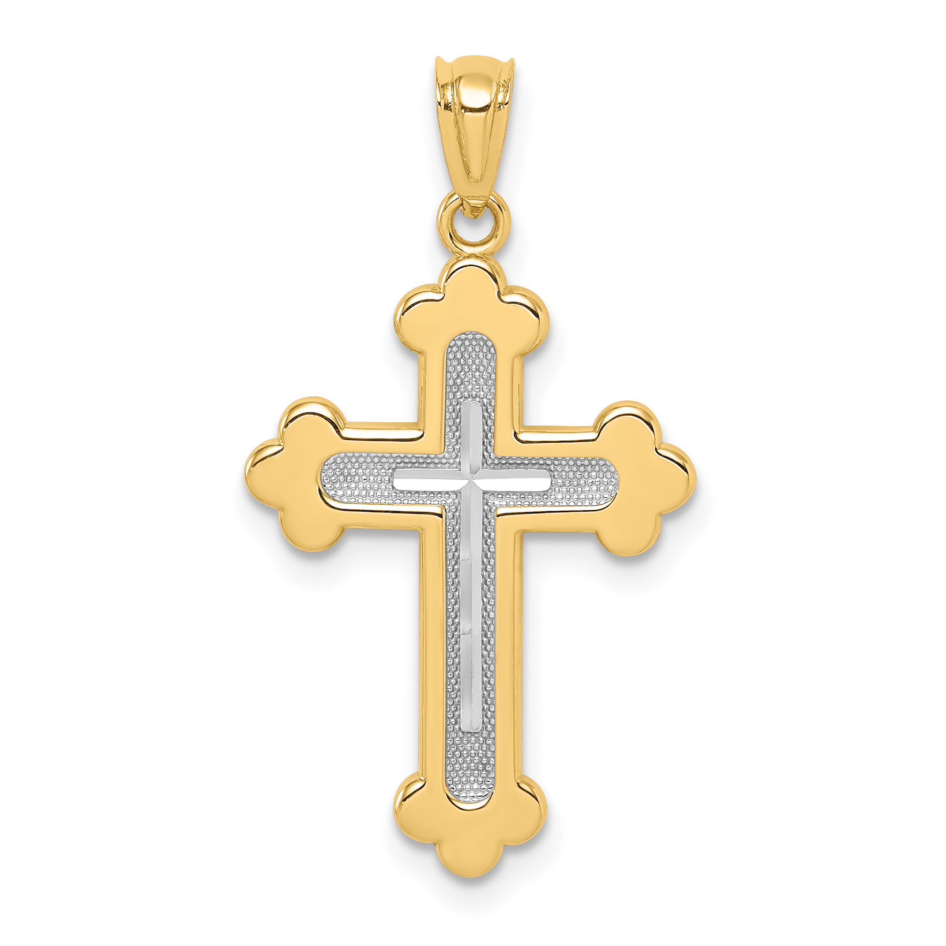 14k Two-tone Polished Budded Cross (K5505)