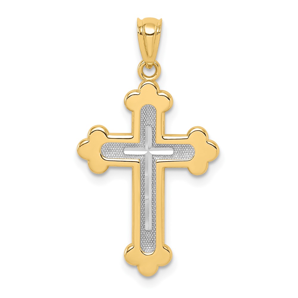 14K Two-tone Polished Budded Cross Pendant