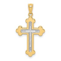 14K Two-tone Polished Budded Cross Pendant view 1
