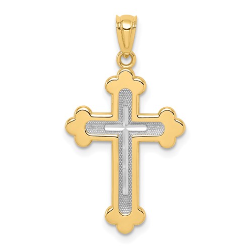 14K Two-tone Polished Budded Cross Pendant