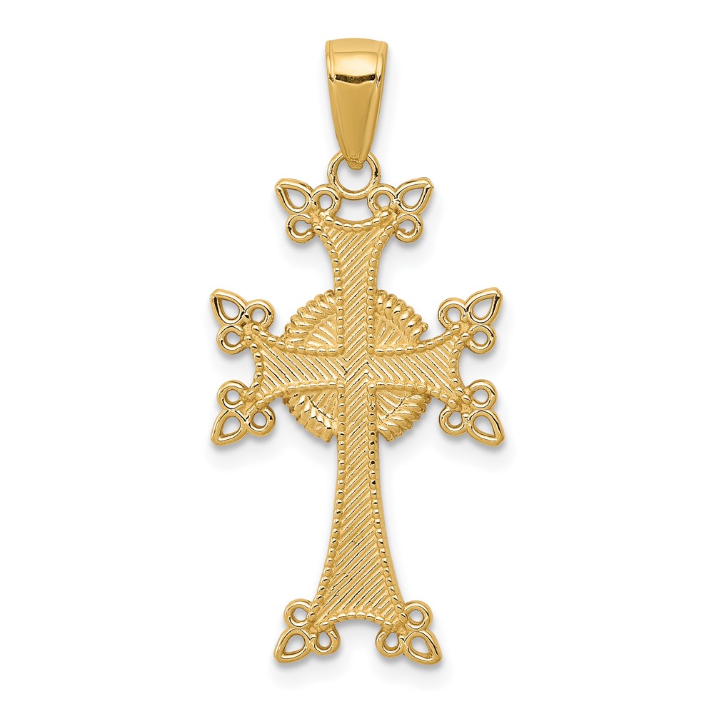 14K Yellow Gold Polished and Textured Armenian Cross Pendant