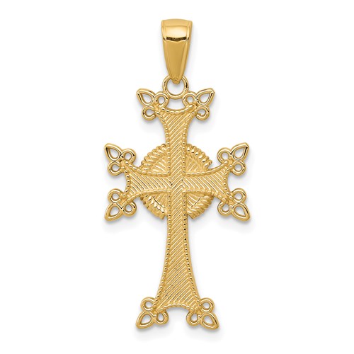 14K Yellow Gold Polished and Textured Armenian Cross Pendant