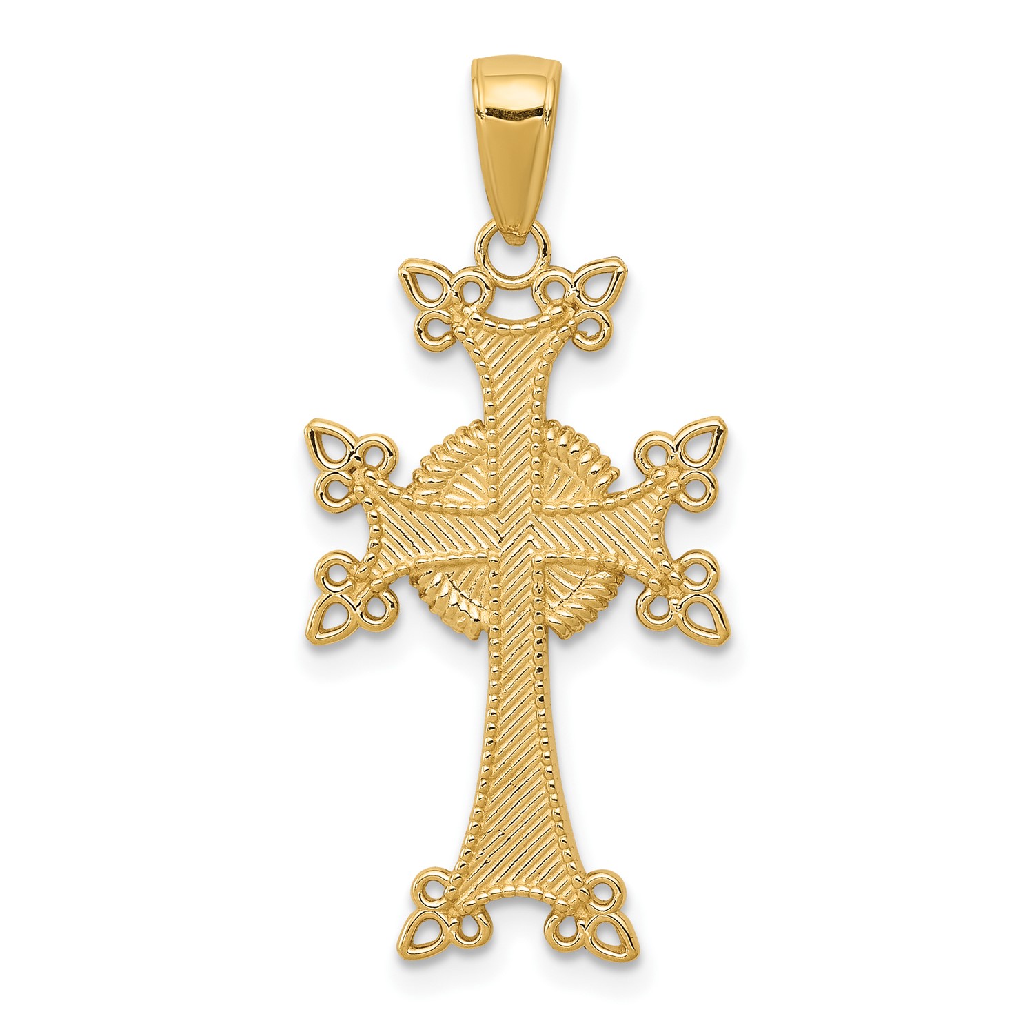 14K-Yellow-Gold-Polished-amp-Textured-Armenian-Cross-Pendant