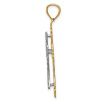 14K Two-tone Polished 2-Level Fleur De Lis Cross Pendant view 2