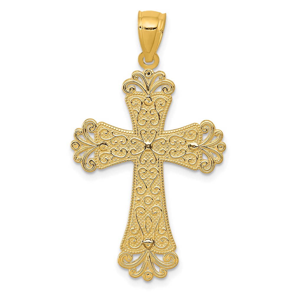 14K Two-tone Polished 2 Level Budded Cross Pendant (K5521)