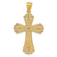14K Two-tone Polished 2-Level Fleur De Lis Cross Pendant view 4