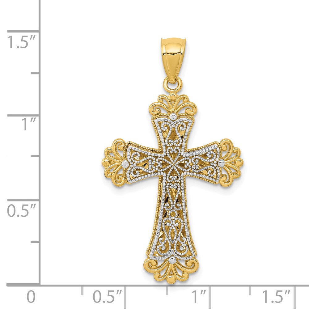 14K Two-tone Polished 2 Level Budded Cross Pendant (K5521)