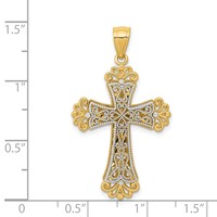 14K Two-tone Polished 2-Level Fleur De Lis Cross Pendant view 3