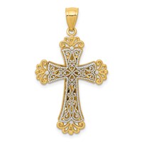 14K Two-tone Polished 2-Level Fleur De Lis Cross Pendant view 1