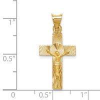 14K Yellow Gold Polished Satin and Diamond-cut Crucifix Pendant view 4