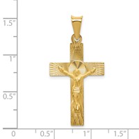 14K Yellow Gold Polished Satin and Diamond-cut Crucifix Pendant view 4
