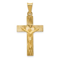 14K Yellow Gold Polished Satin and Diamond-cut Crucifix Pendant view 1