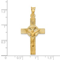 14K Yellow Gold Polished Satin and Diamond-cut Crucifix Pendant view 4