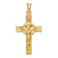 14K Yellow Gold Polished Satin and Diamond-cut Crucifix Pendant view 1