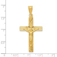 14K Yellow Gold Polished Satin and Diamond-cut Crucifix Pendant view 3