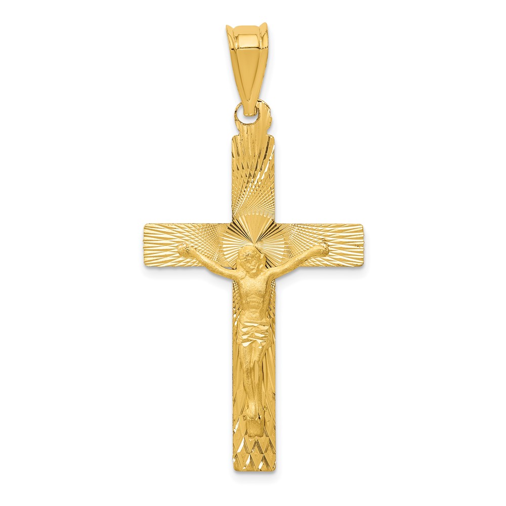 14K Yellow Gold Polished Satin and Diamond-cut Crucifix Pendant
