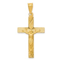 14K Yellow Gold Polished Satin and Diamond-cut Crucifix Pendant view 1