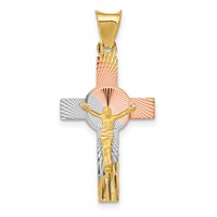 14K Pendant with Rose and White Rhodium Iona Crucifix Cross view 1